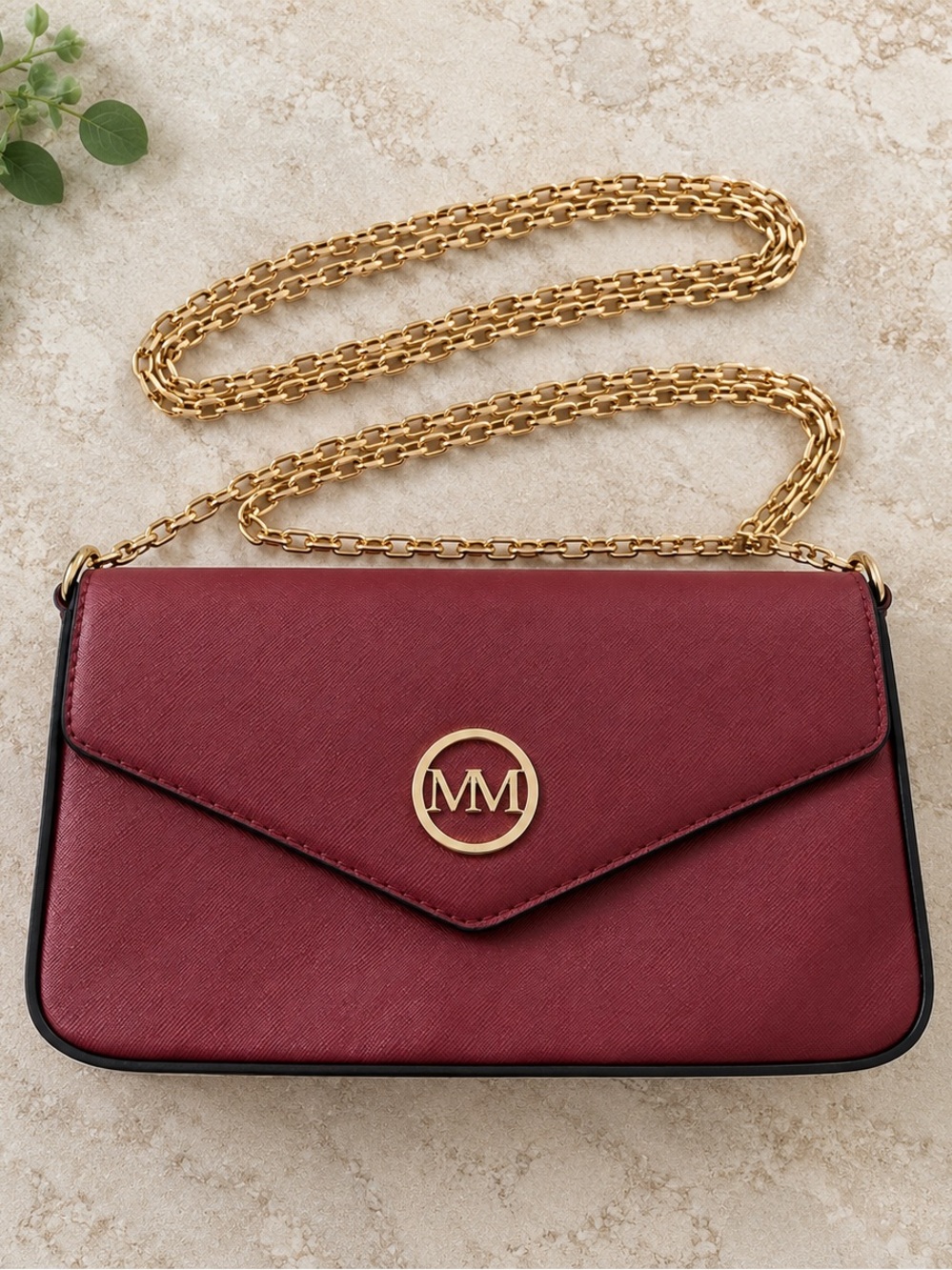 Marilyn Monroe Burgundy Crossbody Bag with Gold Chain